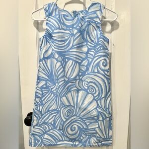 Girls Vineyard Vines Nautilus Shell Shift Dress, Cornflower Blue- Size 10